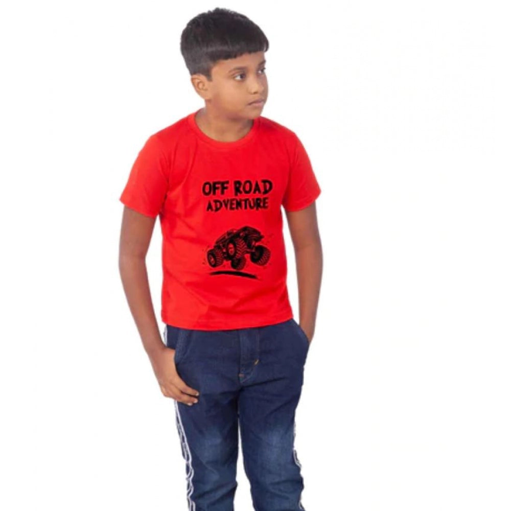 Boys Cotton Off Road Adventure Half Sleeve TShirt (Red)