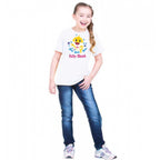 Girls Cotton Baby Shark Half Sleeve TShirt (White)