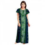 Women's Cotton Printed Maxi Nighty (Green)