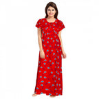 Women's Cotton Printed Maxi Nighty (Red)