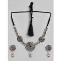 Women's Rose Gold Plated Alloy Necklace &amp; Earings Set (Silver)
