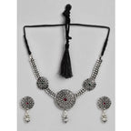 Women's Rose Gold Plated Alloy Necklace &amp; Earings Set (Silver)