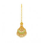 Women's Rose Gold Plated Alloy Kundan Earrings &amp; Mangtikka (Green)