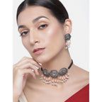 Women's Rose Gold Plated Alloy Necklace &amp; Earings Set (Orange)