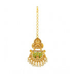 Women's Rose Gold Plated Alloy Kundan Earrings &amp; Mangtikka (Green)