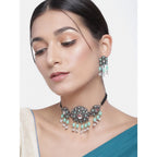 Women's Rose Gold Plated Alloy Necklace &amp; Earings Set (Light Green)