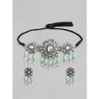 Women's Rose Gold Plated Alloy Necklace &amp; Earings Set (Light Green)