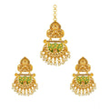 Women's Rose Gold Plated Alloy Kundan Earrings &amp; Mangtikka (Green)