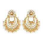 Women's Rose Gold Plated Alloy Kundan Earrings &amp; Mangtikka (White &amp; Gold)