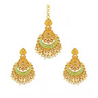 Women's Rose Gold Plated Alloy Kundan Earrings &amp; Mangtikka (Green)