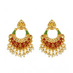 Women's Rose Gold Plated Alloy Kundan Earrings &amp; Mangtikka (Red &amp; Green)