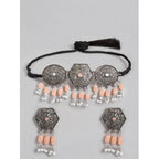 Women's Rose Gold Plated Alloy Necklace &amp; Earings Set (Orange)