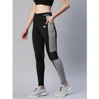 Women's Polyster Solid Sport Leggings (Black &amp; Grey)