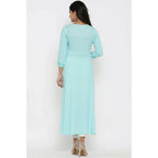 Women's Casual 3/4 th Sleeve Embroidery Rayon Kurti (Sky Blue)