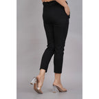 Women's Casual Solid Lycra Trouser Pant (Black)
