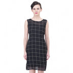 Women's Cotton Blend Checked Sleeveless Sheath Dress (Black)
