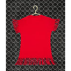 Girl's Casual Short Sleeve Printed Cotton T Shirt (Red)