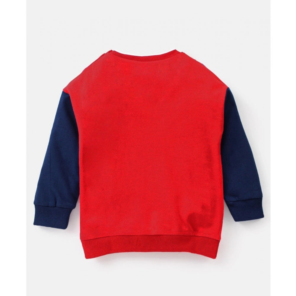 Boy's Casual Full Sleeve Printed Cotton T Shirt With Pant (Red)