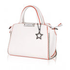 Women's Faux Leather Metal Beads Handbag (White)