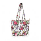Women's Faux Leather Printed Tote Bag (White Pink)
