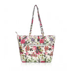 Women's Faux Leather Printed Tote Bag (White Pink)