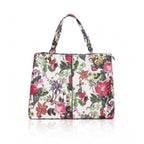 Women's Faux Leather Printed Handheld Bag (White Pink)