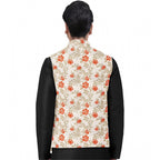 Men's Jacquard Printed Full Sleeve Waistcoat (Orange-Beige)