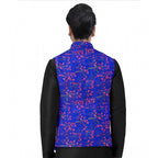 Men's Jacquard Printed Full Sleeve Waistcoat (Blue)