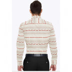 Men's Cotton Blended Printed Full Sleeve Shirt (White-Red)