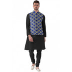 Men's Jacquard Printed Full Sleeve Waistcoat (Blue)