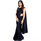 Women's Lycra Floral Saree With Unstitched Blouse (Blue, 5.5 Mtr)