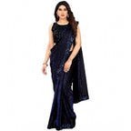 Women's Lycra Floral Saree With Unstitched Blouse (Blue, 5.5 Mtr)