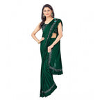 Women's Lycra Solid Saree With Unstitched Blouse (Green, 5.5 Mtr)