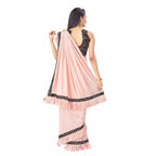 Women's Lycra Solid Saree With Unstitched Blouse (Peach, 5.5 Mtr)