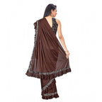 Women's Lycra Solid Saree With Unstitched Blouse (Brown, 5.5 Mtr)