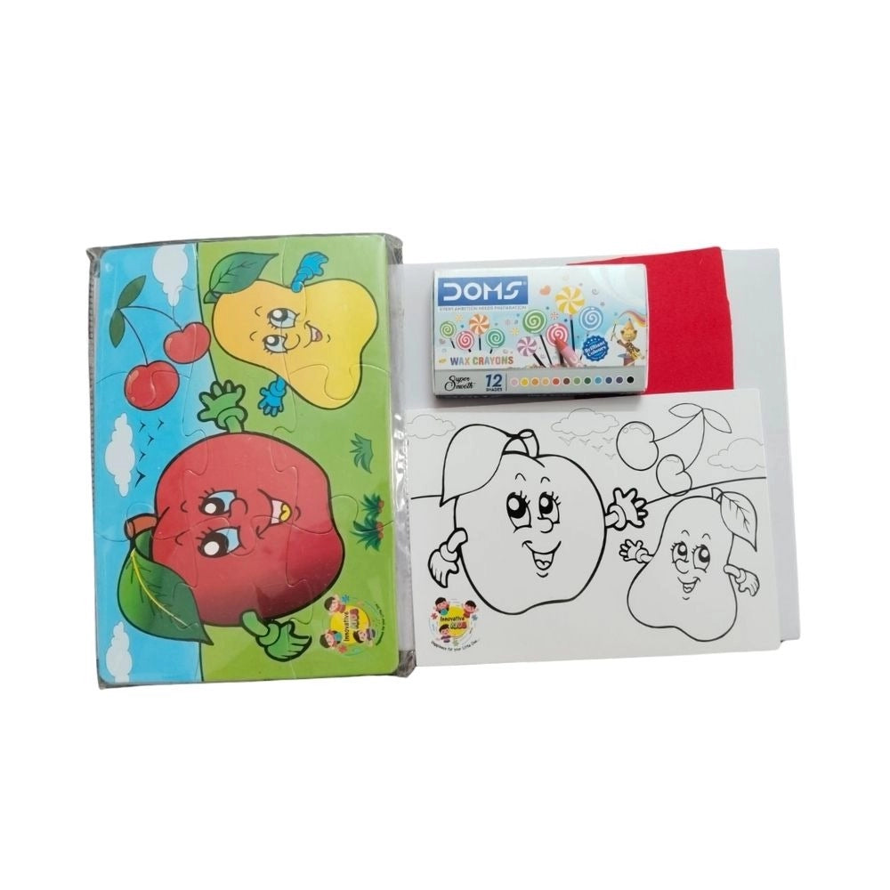 2 In 1 Puzzle &amp; ColorsFtruit | Cardboard | Educational Toys| 3+ Years
