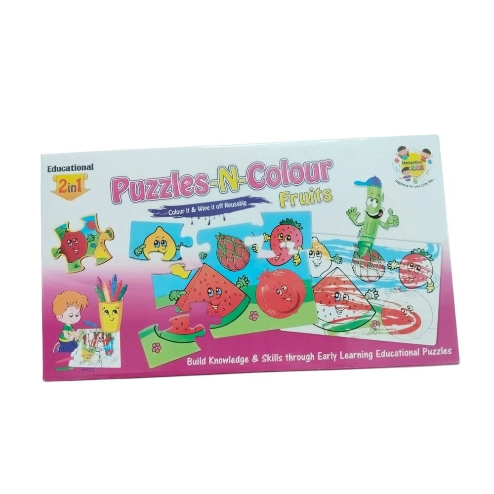 2 In 1 Puzzle &amp; ColorsFtruit | Cardboard | Educational Toys| 3+ Years