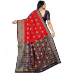 Women's Silk Blend Woven Saree With Unstitched Blouse 5.5Mtr (Purple-Red)