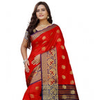 Women's Silk Blend Woven Saree With Unstitched Blouse 5.5Mtr (Purple-Red)
