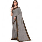 Women's Chiffon Self Design Saree With Unstitched Blouse 5.5Mtr (Silver)
