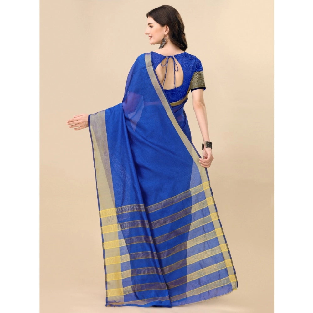 Women's Cotton Silk Striped Saree With Unstitched Blouse 5.5Mtr (Multicolor)