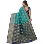 Women's Silk Blend Woven Saree With Unstitched Blouse 5.5Mtr (Dark Blue-Green)