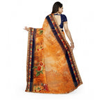 Women's Georgette Floral Print Saree With Unstitched Blouse 5.5Mtr (Blue-Orange)