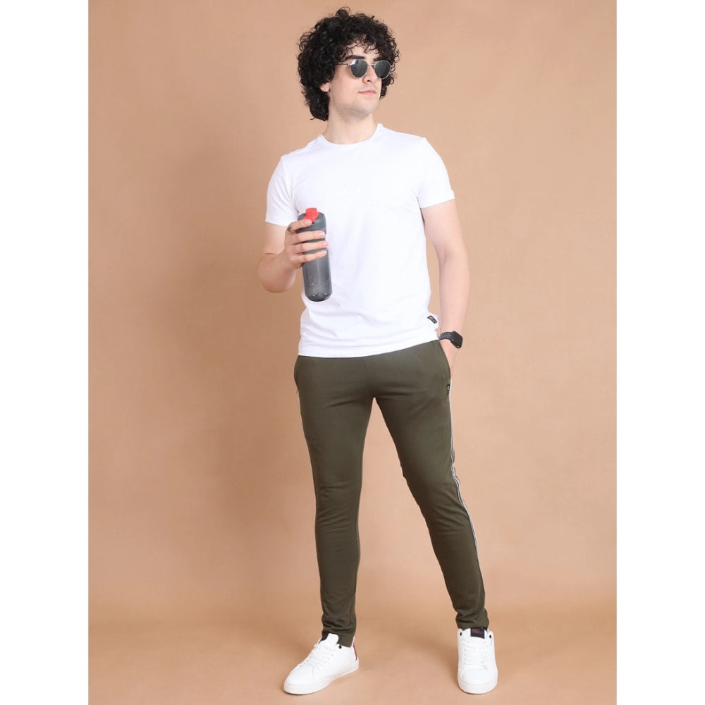 Men's Casual Cotton Striped Full Length Track Pant (olive)