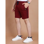 Men's Casual Cotton Striped Above knee Shorts (Maroon)