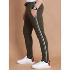 Men's Casual Cotton Striped Full Length Track Pant (olive)