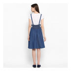 Women's Denim Solid Shoulder Straps Below Knee Dress (Blue)
