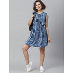 Women's Rayon Tie &amp; Dye Sleeveless Above Knee Dress (Blue)