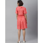 Women's Polyester Polka Flutter Above Knee Dress (Coral)