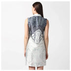 Women's Polyester Printed Sleeveless Above Knee Dress (Blue)
